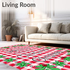 Red Gingham Festive Foliage Pattern Rug