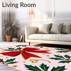 Festive Red Holly Bow Stars Rug