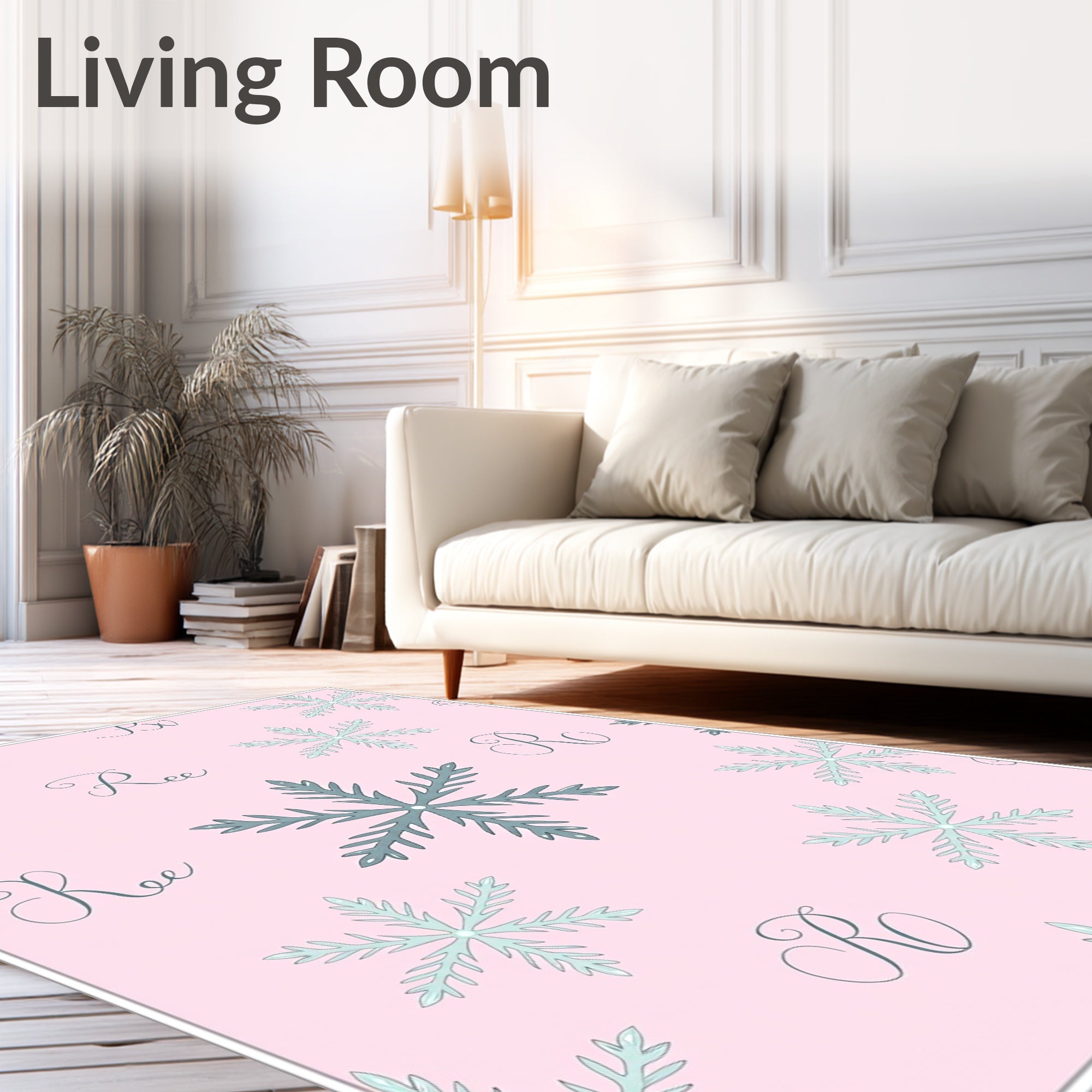 Pink Pastel Snowflake Script Rug