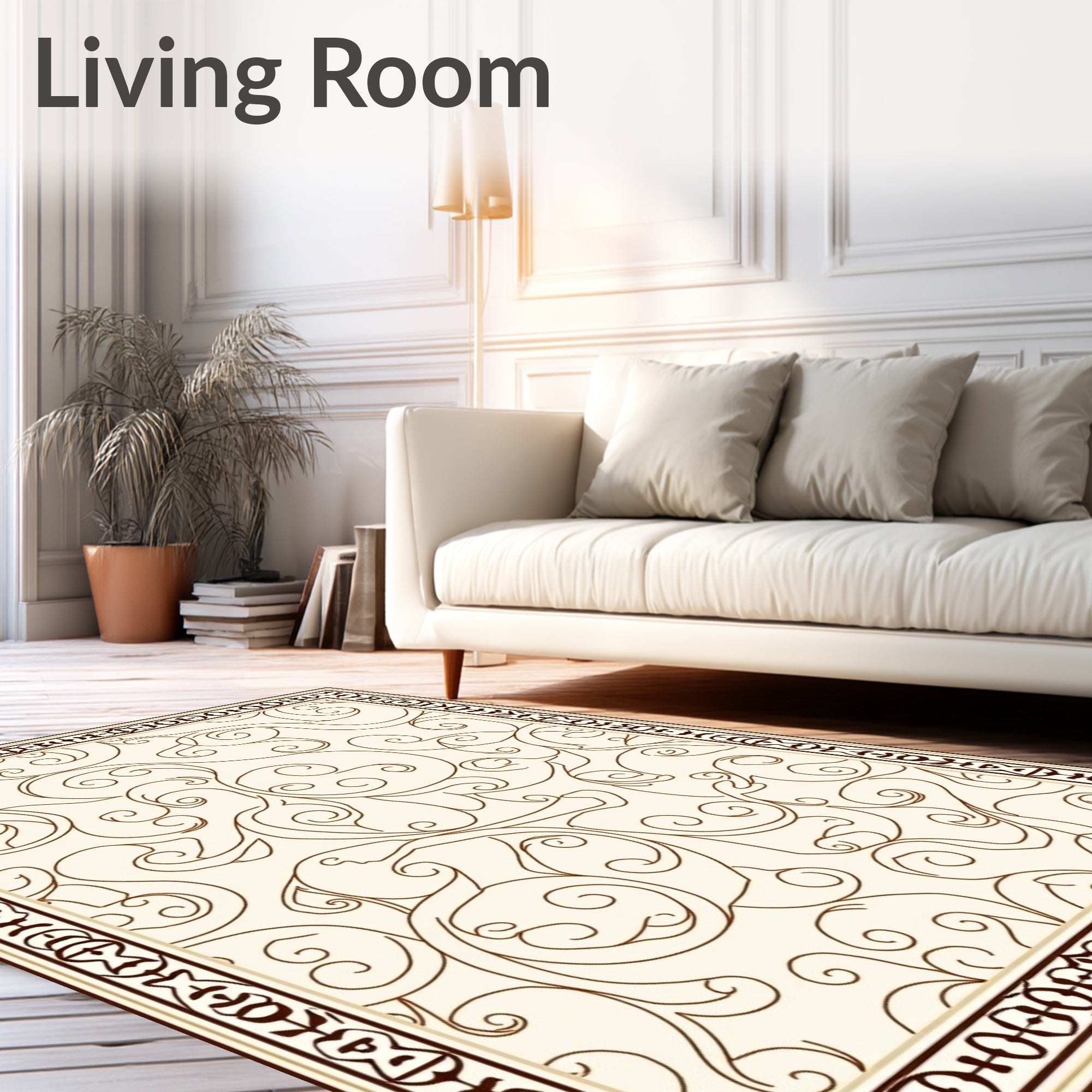 Curving Vine Border With Cream Background Rug