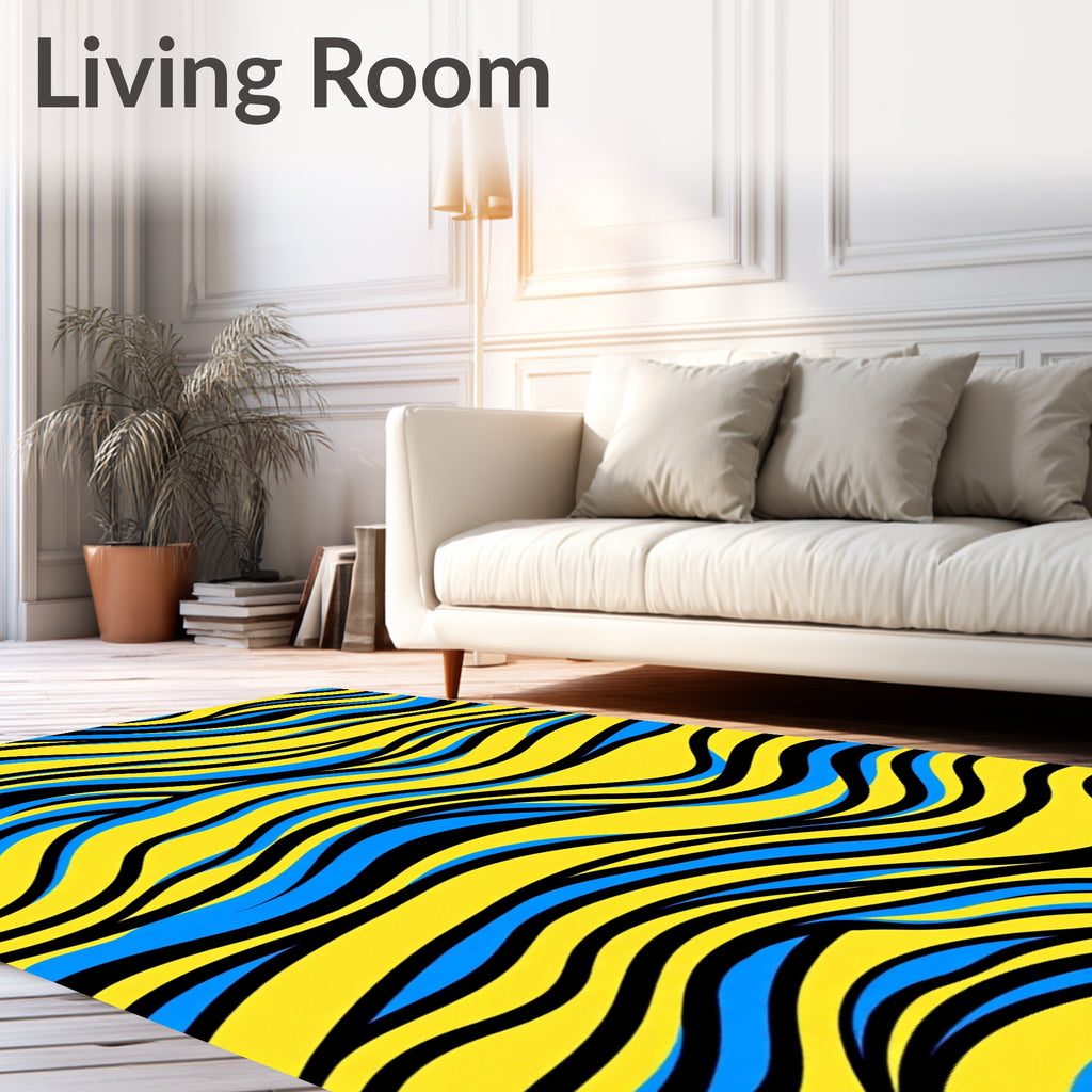 Abstract Blue Yellow Wave Pattern Rug