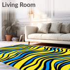 Abstract Blue Yellow Wave Pattern Rug