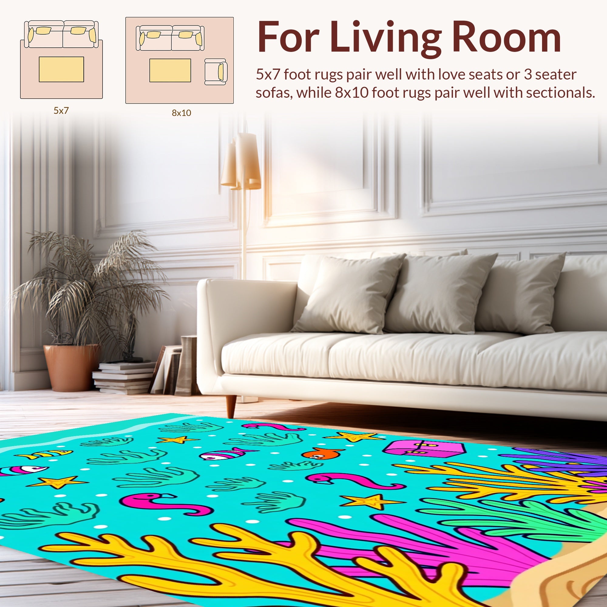 Underwater Friends Coral Pattern Rug