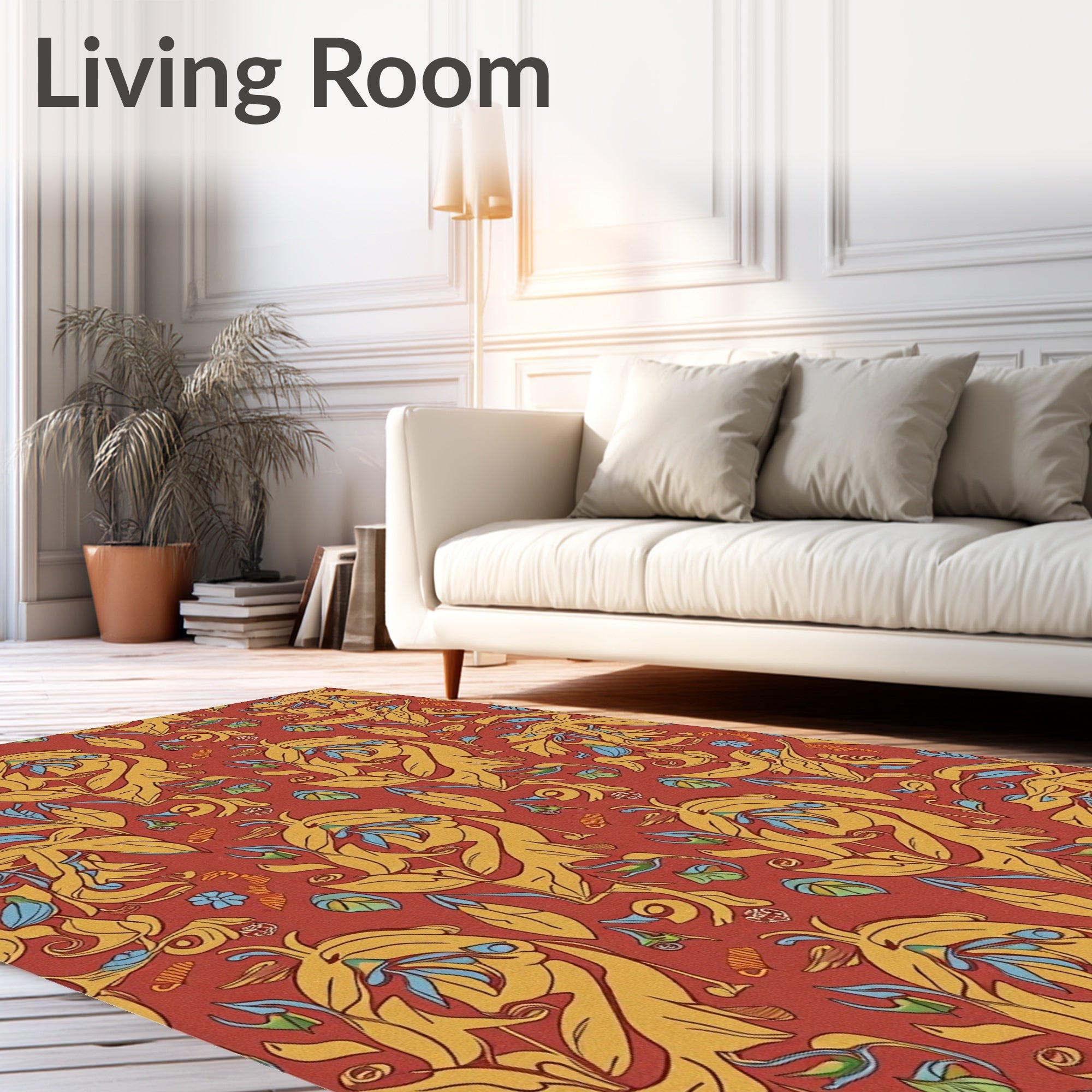 Art Nouveau Yellow Floral Pattern Rug