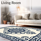 Classic Dark Navy Intricate Floral Design Rug