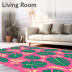 Lush Green Monstera Garden Pink Rug