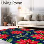 Red Poinsettia Floral Pattern Rug