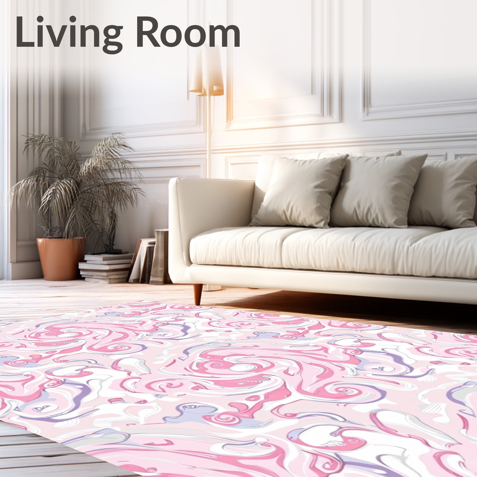 Swirling Pink And White Abstract Pattern Rug