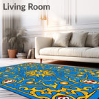 Azure Golden Sunburst Medallion Rug