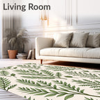 Botanical Green Leaf Branch Pattern Rug
