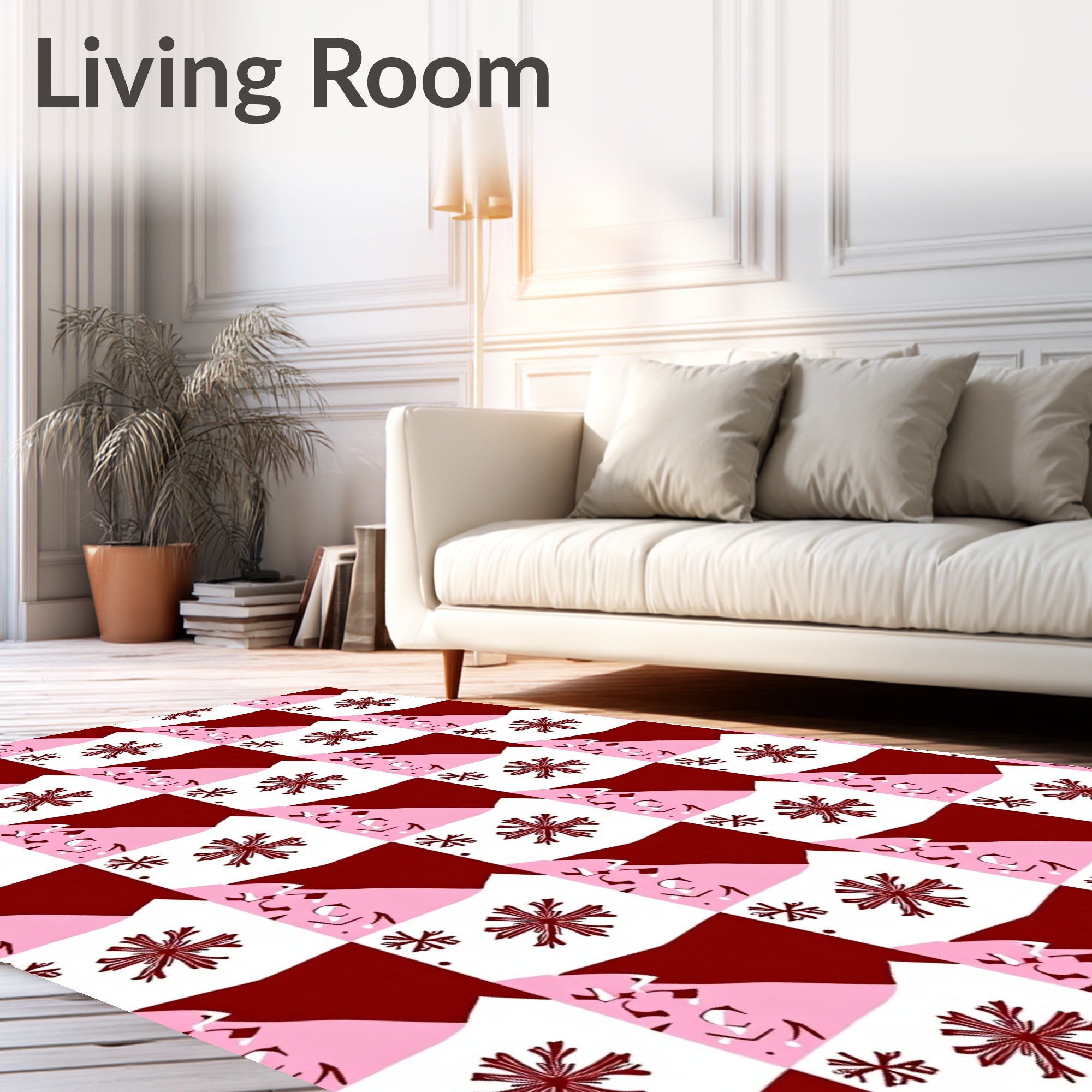 Geometric Pink Red Star Pattern Rug