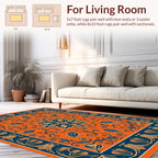Orange Blue Floral Medallion Pattern Rug