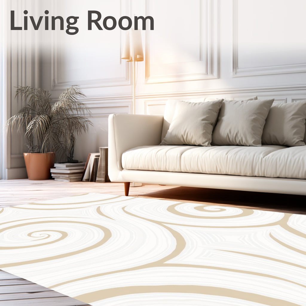 Abstract Swirls Beige White Design Rug