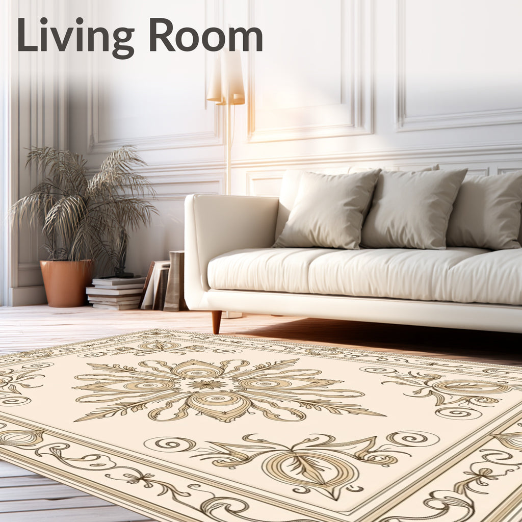 Ornate Floral Swirls Border Design Rug