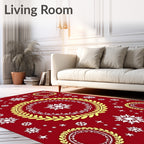 Crimson Festive Snowflake Laurel Design Rug
