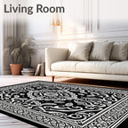 Black and White Intricate Floral Pattern Rug