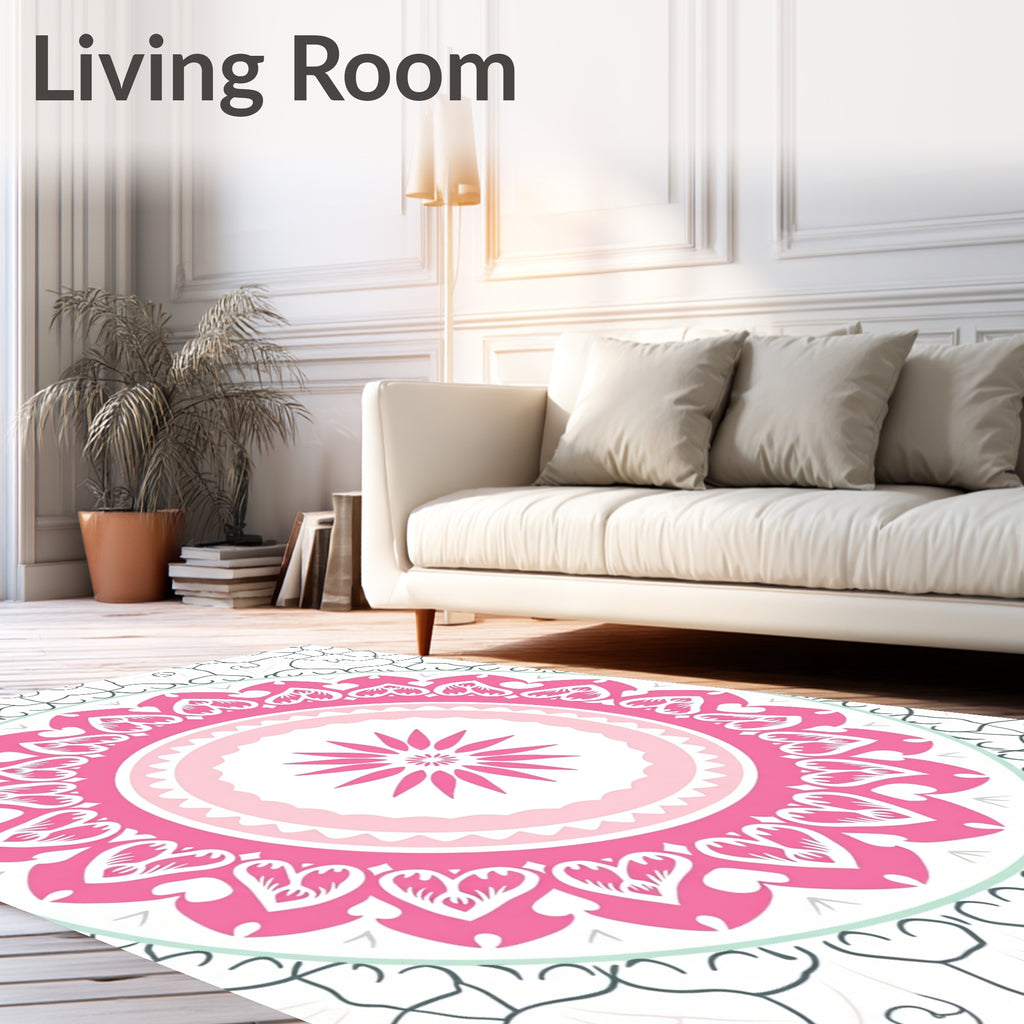 Pink Heart Mandala Floral Design Rug
