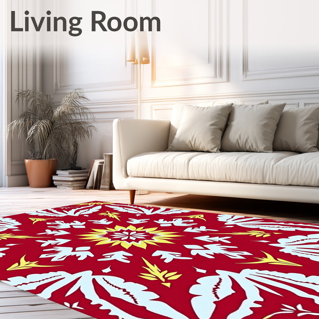 Bold Red Floral Sunburst Pattern Rug