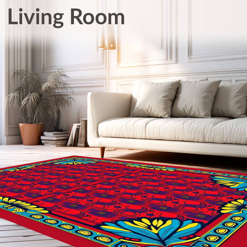 Vibrant Floral Red Stylized Pattern Rug
