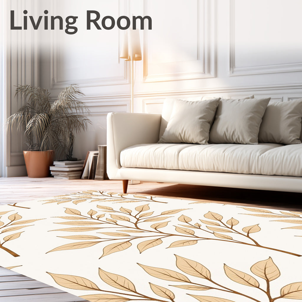 Branches With Golden Leaves Pattern Rug