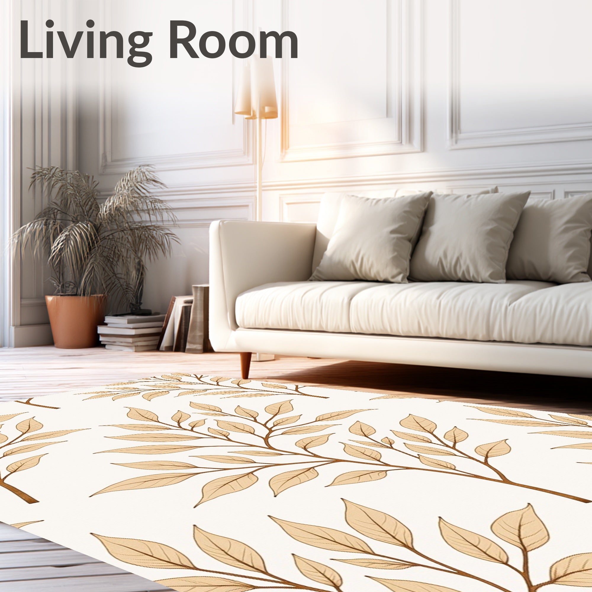 Branches With Golden Leaves Pattern Rug