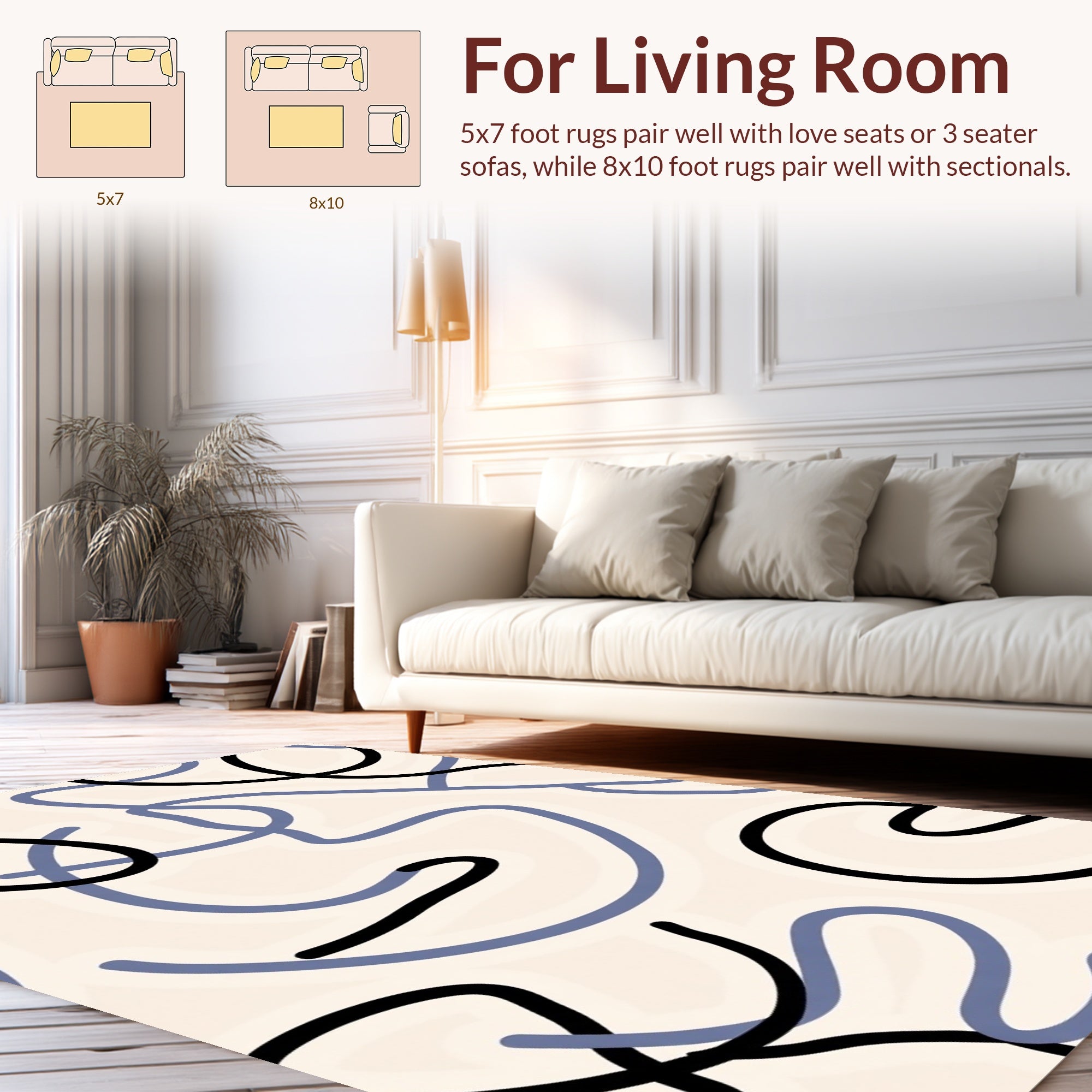 Abstract Swirl Pattern With Black Blue Lines Rug
