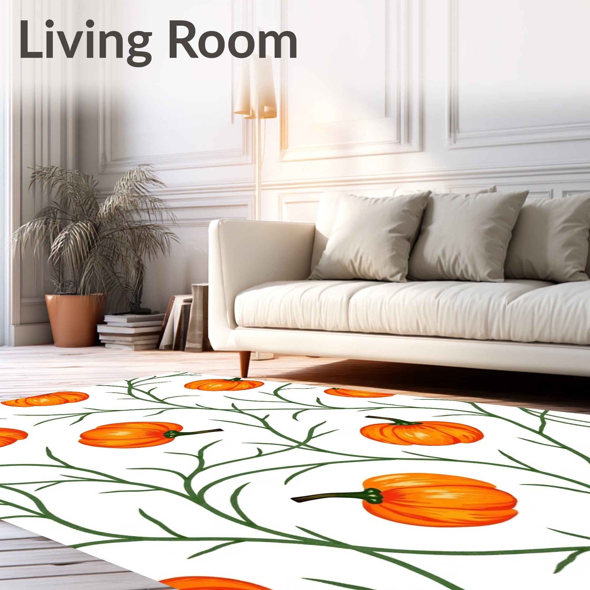 Whimsical Orange Pumpkin Vine Pattern Rug