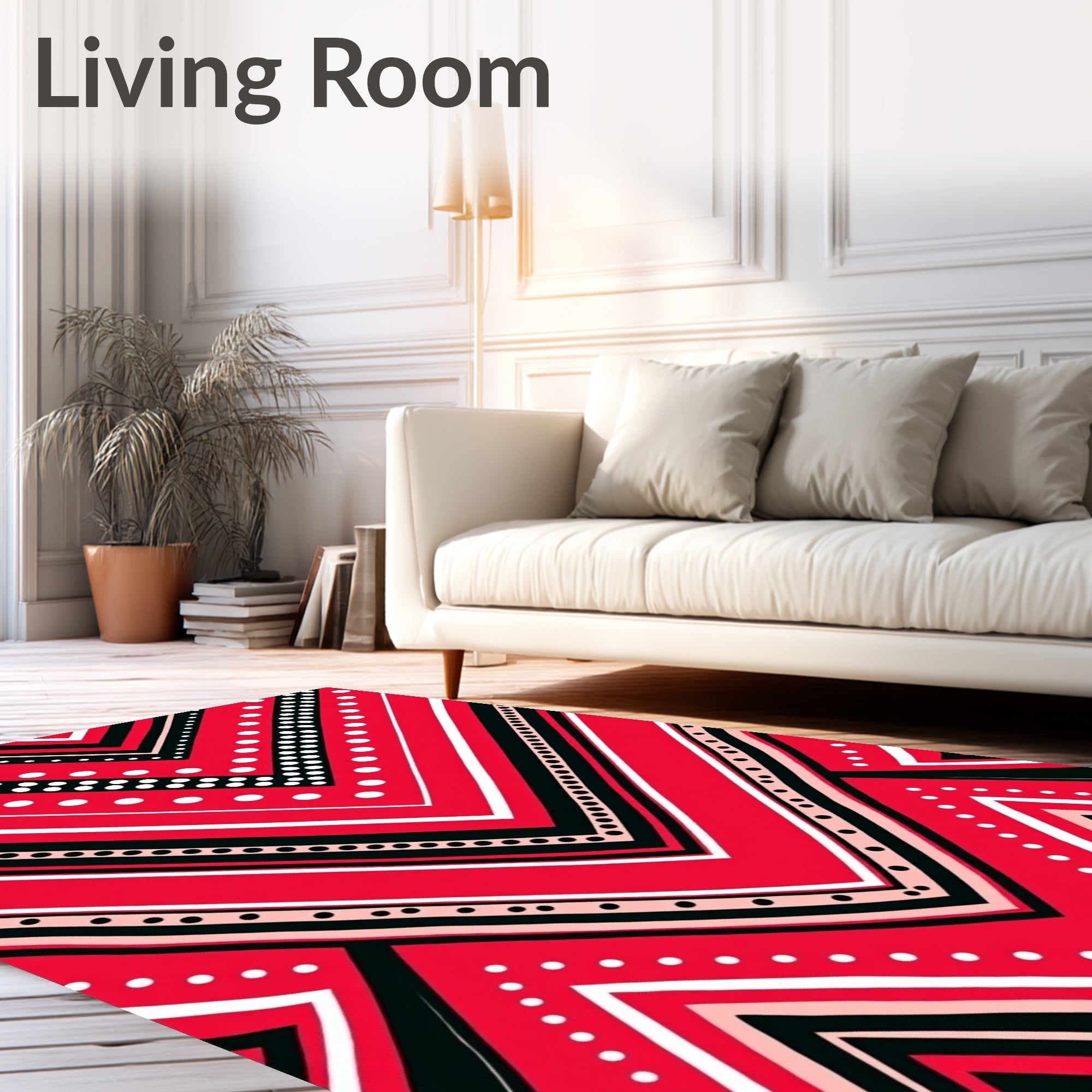 Red Chevron Geometric Dot Pattern Rug