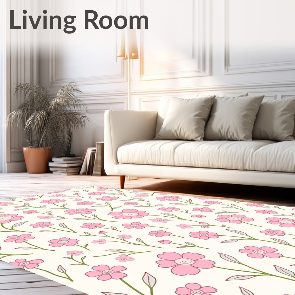 Delicate Pink Floral Pattern Rug