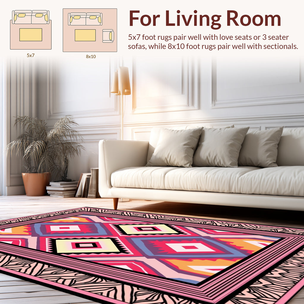 Bold Diamond Pattern With Pink Accents Rug