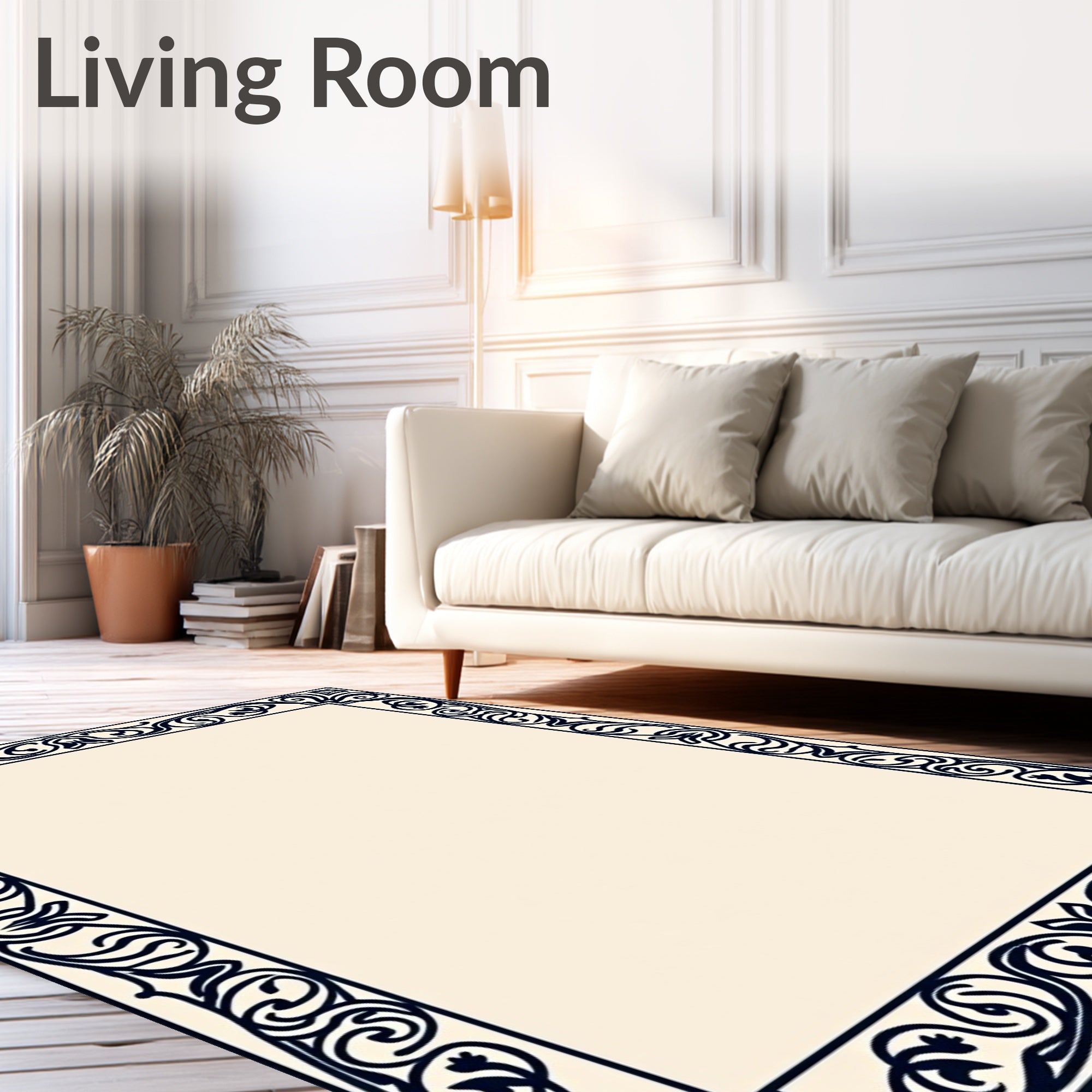 Dark Floral Scroll Border Design Rug