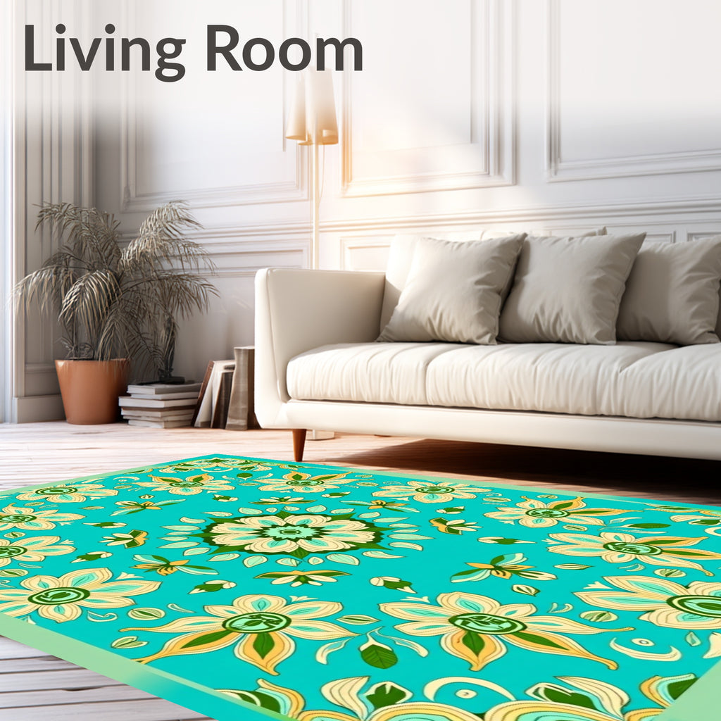 Floral Mandala Pattern With Teal Background Rug