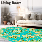 Floral Mandala Pattern With Teal Background Rug