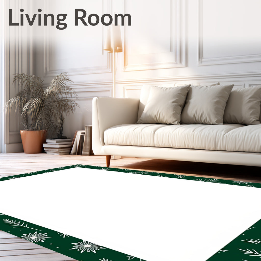 Forest Green White Winter Snowflakes Rug