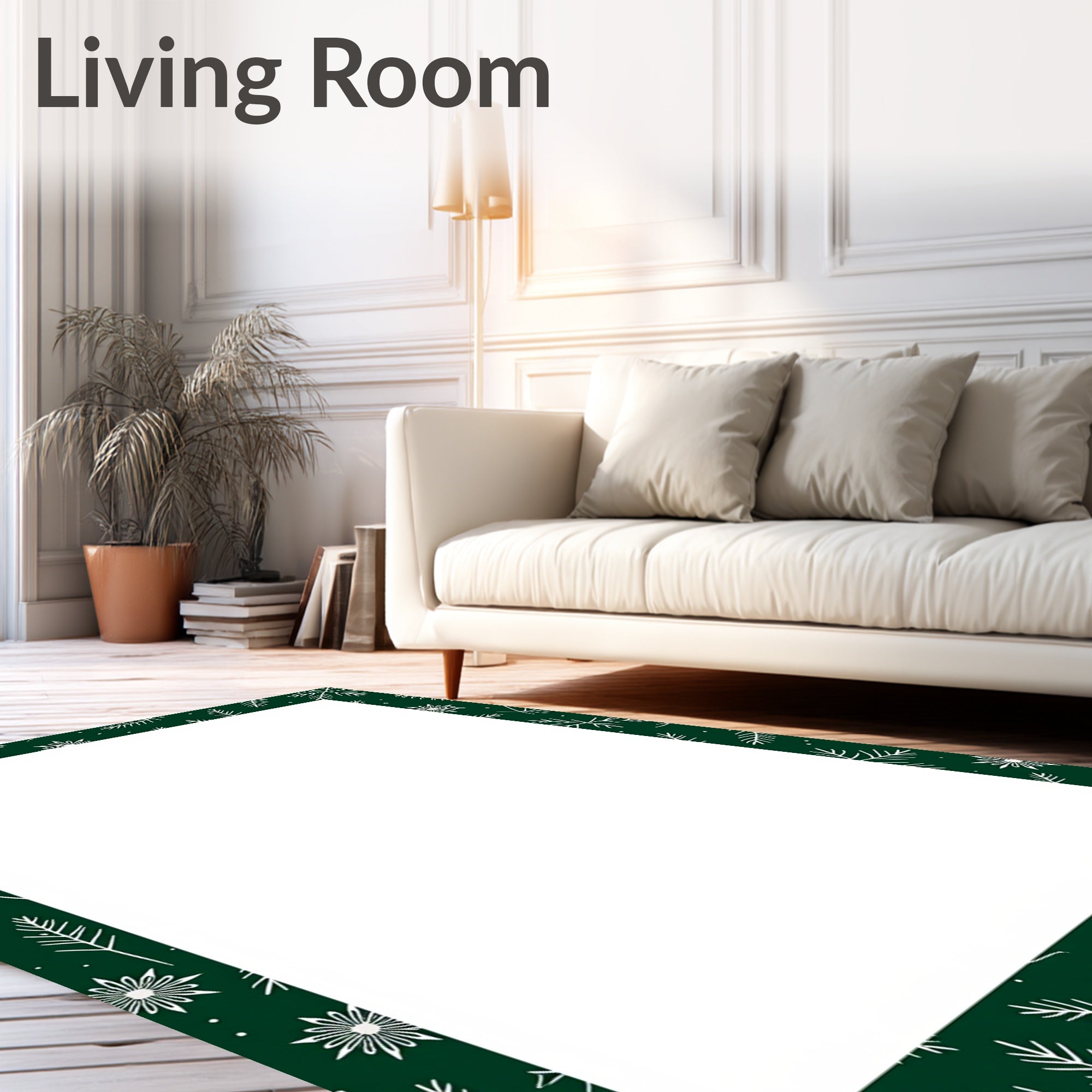 Forest Green White Winter Snowflakes Rug