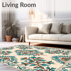 Elegant Teal Brown Floral Pattern Rug