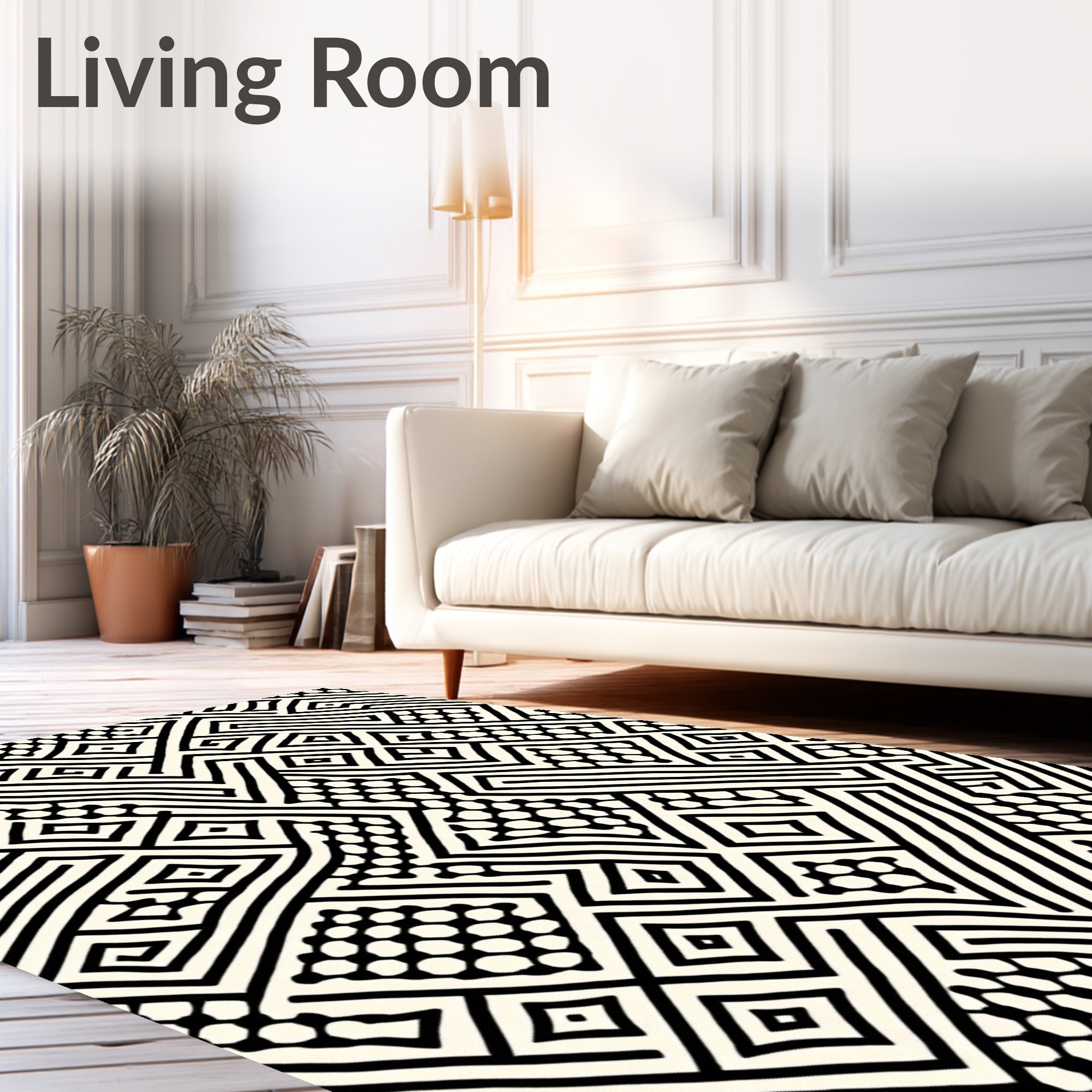 Abstract Black Cream Geometric Pattern Rug