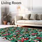 Vibrant Red White Abstract Floral Design Rug