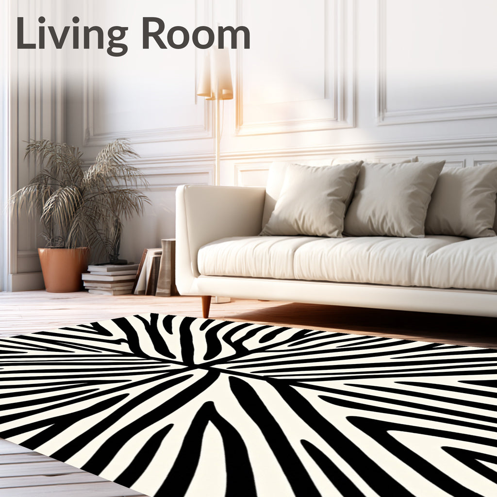 Bold Black White Striped Pattern Rug