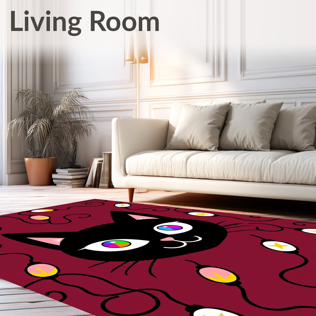 Playful Black Cat Lights Rug