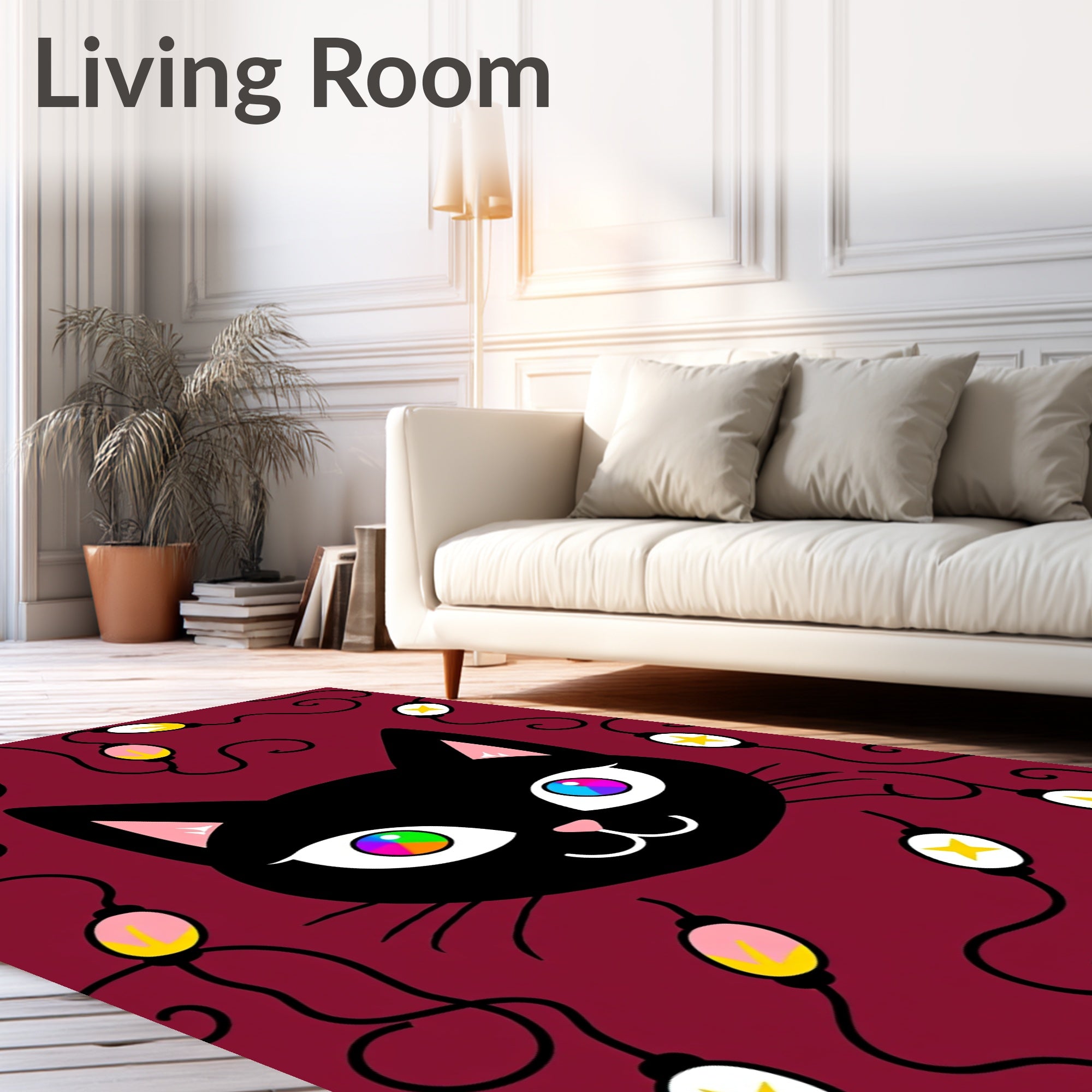 Playful Black Cat Lights Rug