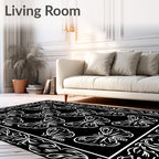Black White Butterfly Motif Pattern Rug