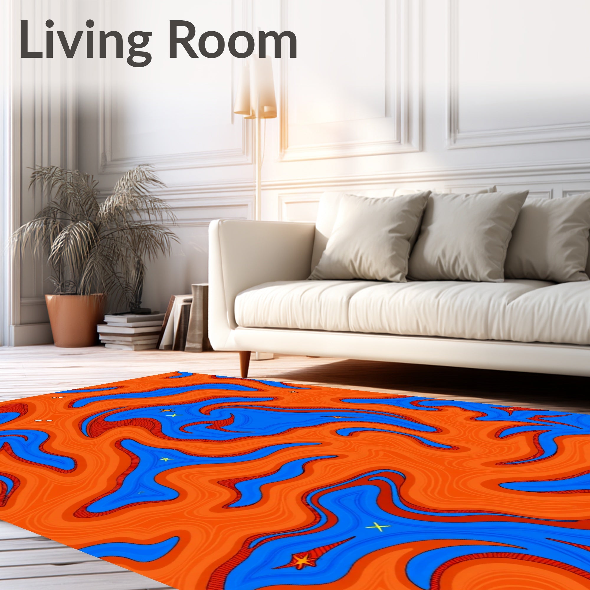 Orange Blue Swirl Star Pattern Rug