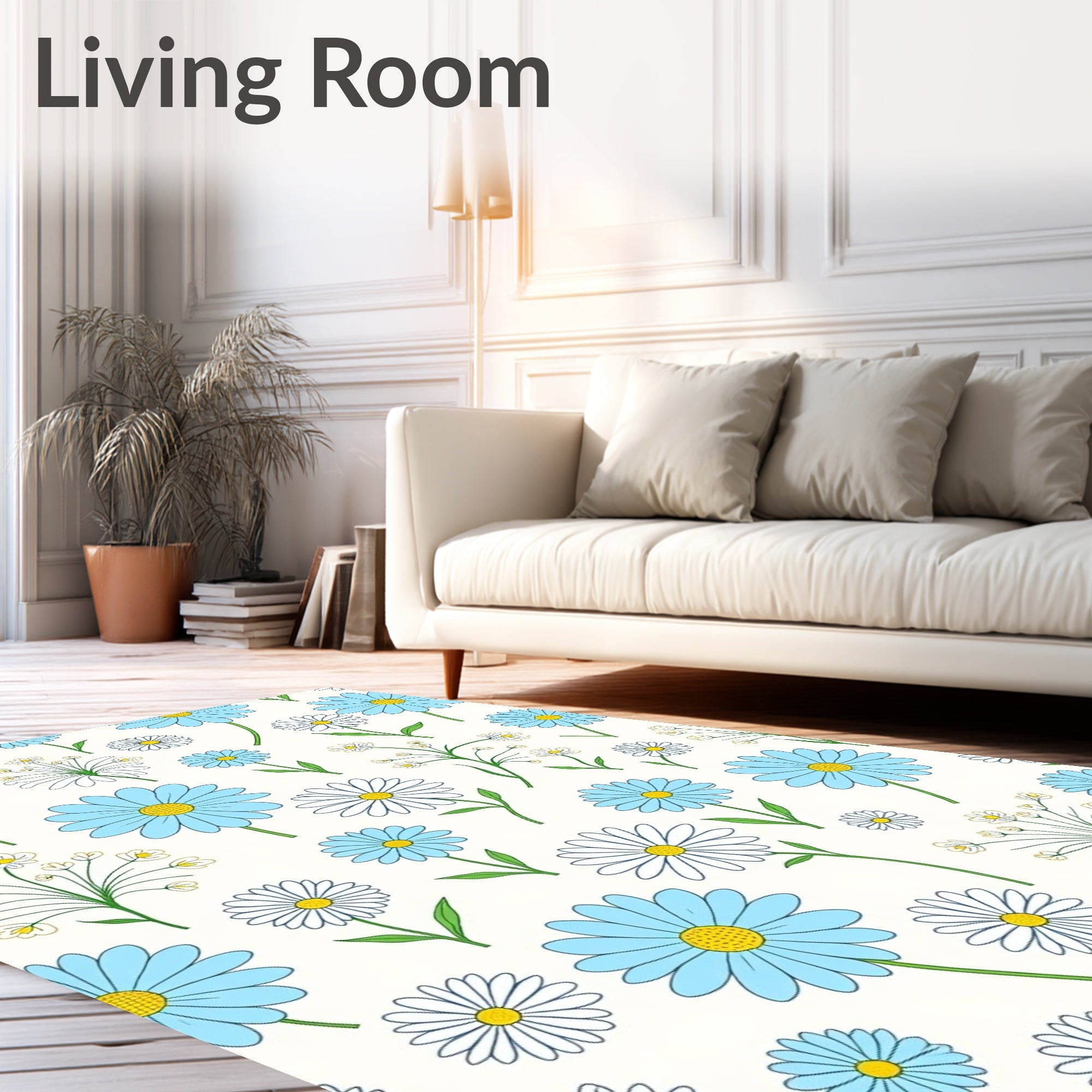 Blue and White Daisy Pattern Rug