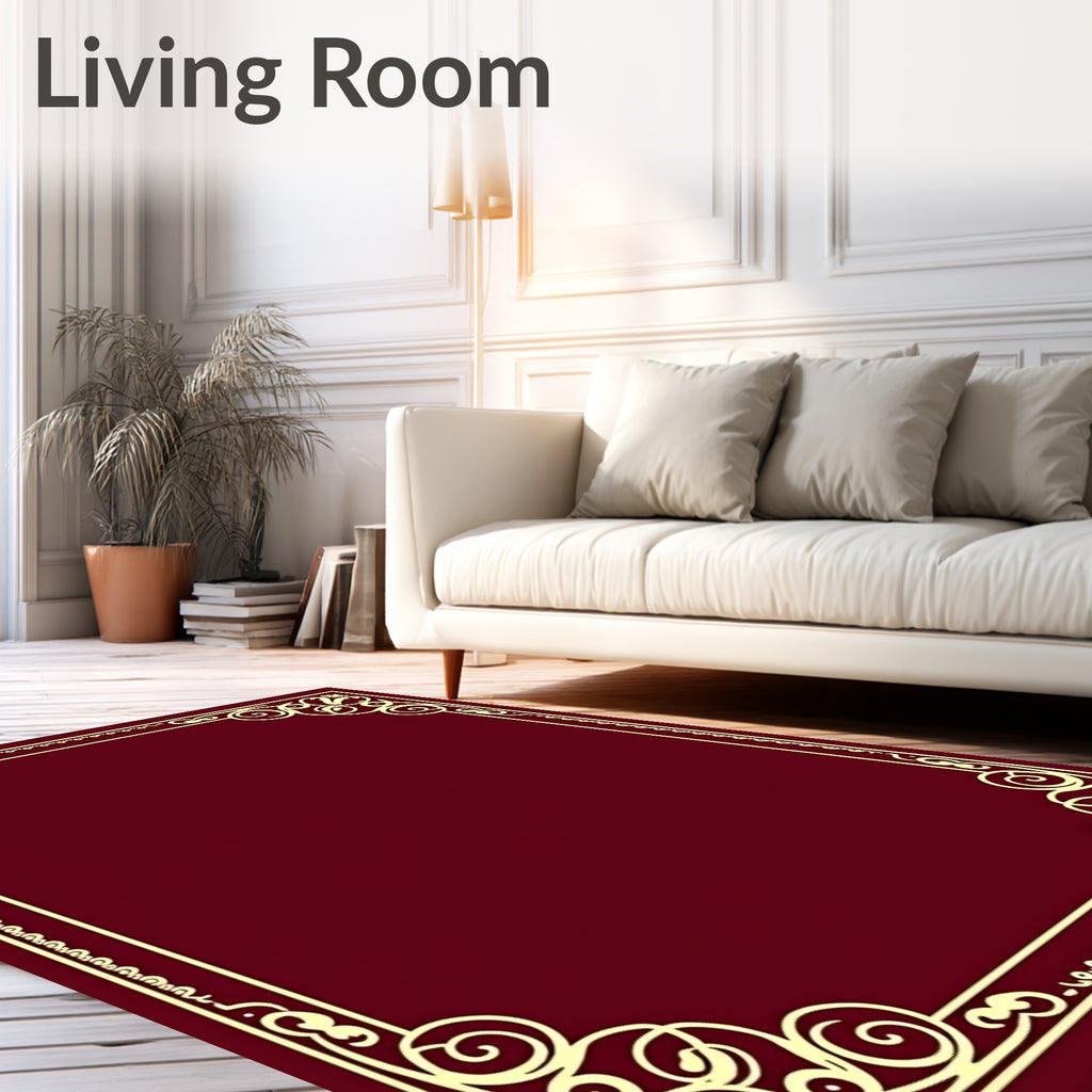 Elegant Burgundy Swirl Border Rug