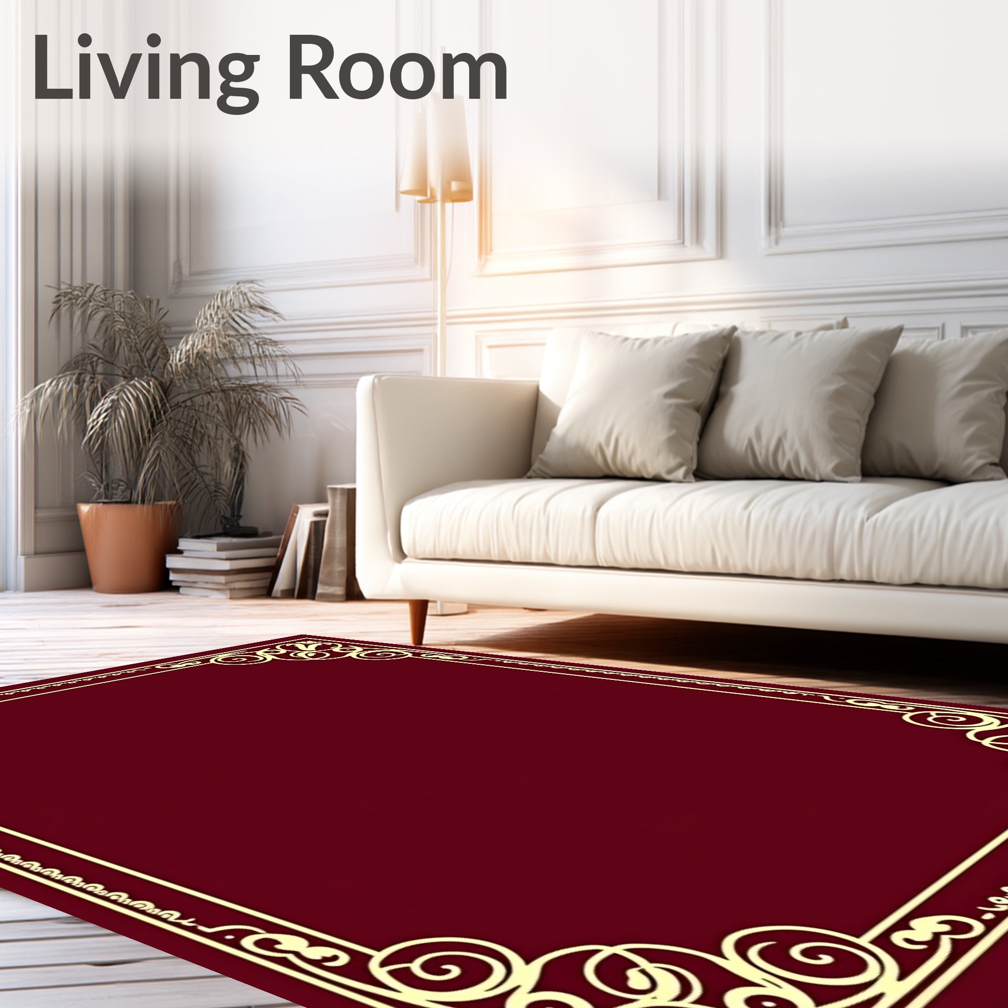 Elegant Burgundy Swirl Border Rug