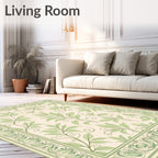 Delicate Green Leaf Vines Pattern Rug
