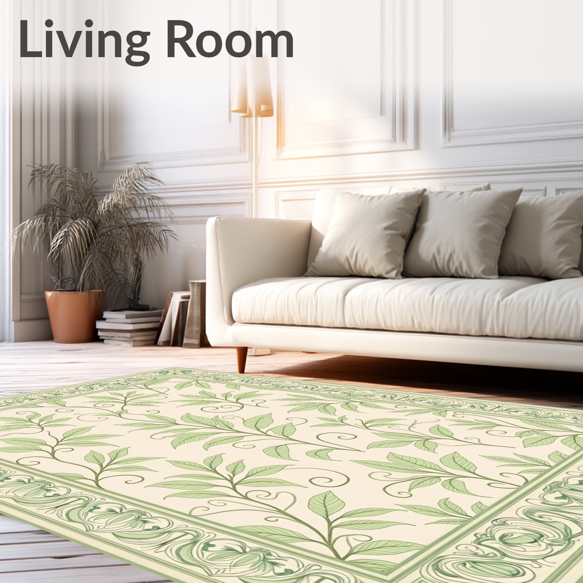 Delicate Green Leaf Vines Pattern Rug