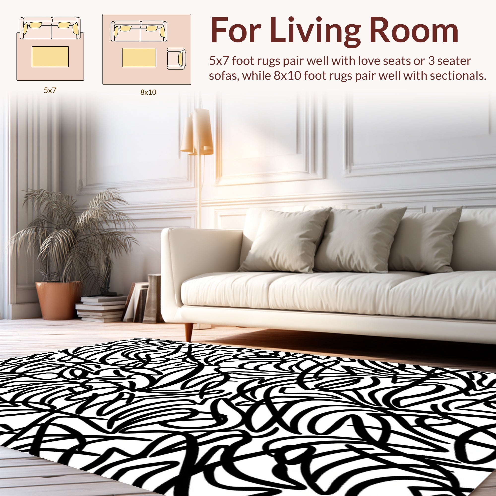 Bold Abstract Black White Lines Rug