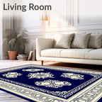 Classic Blue Cream Ornamental Medallion Rug